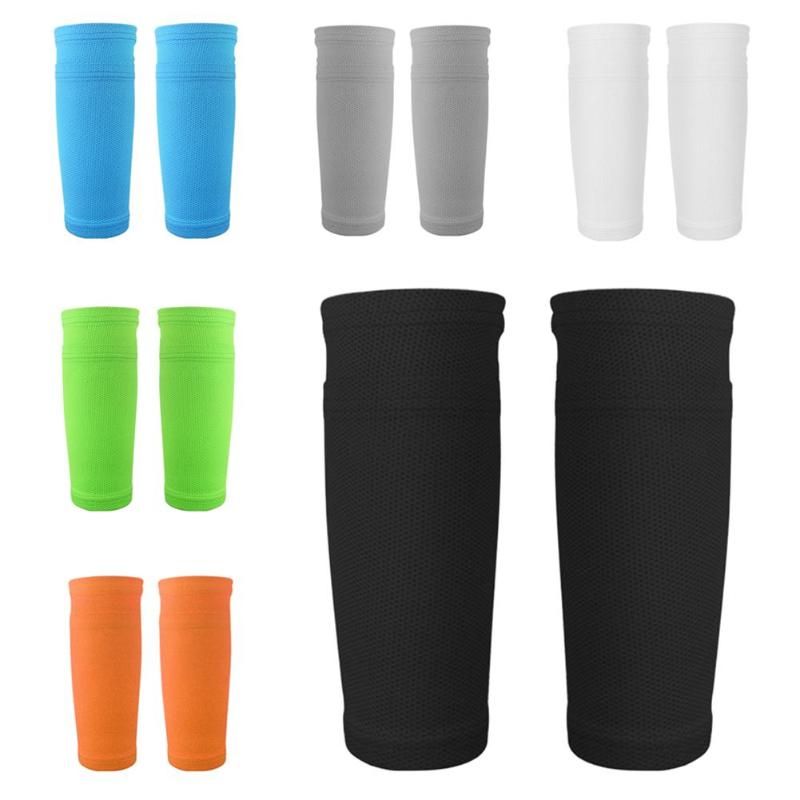 Pair Soccer Protective Socks Shin Pads Supporting Shin Guard Stretchable Wear Resistance With Pocket Sports Safety-Black