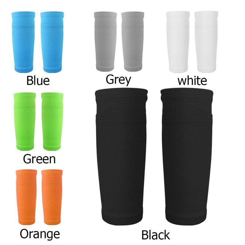Pair Soccer Protective Socks Shin Pads Supporting Shin Guard Stretchable Wear Resistance With Pocket Sports Safety-Black