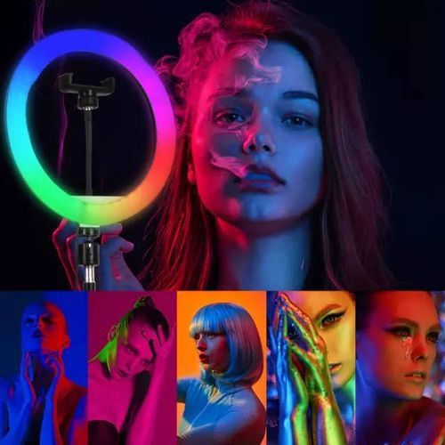 RGB 14 Inches Multi-color Ring Light With Stand 35.5CM+3 Phone Holders