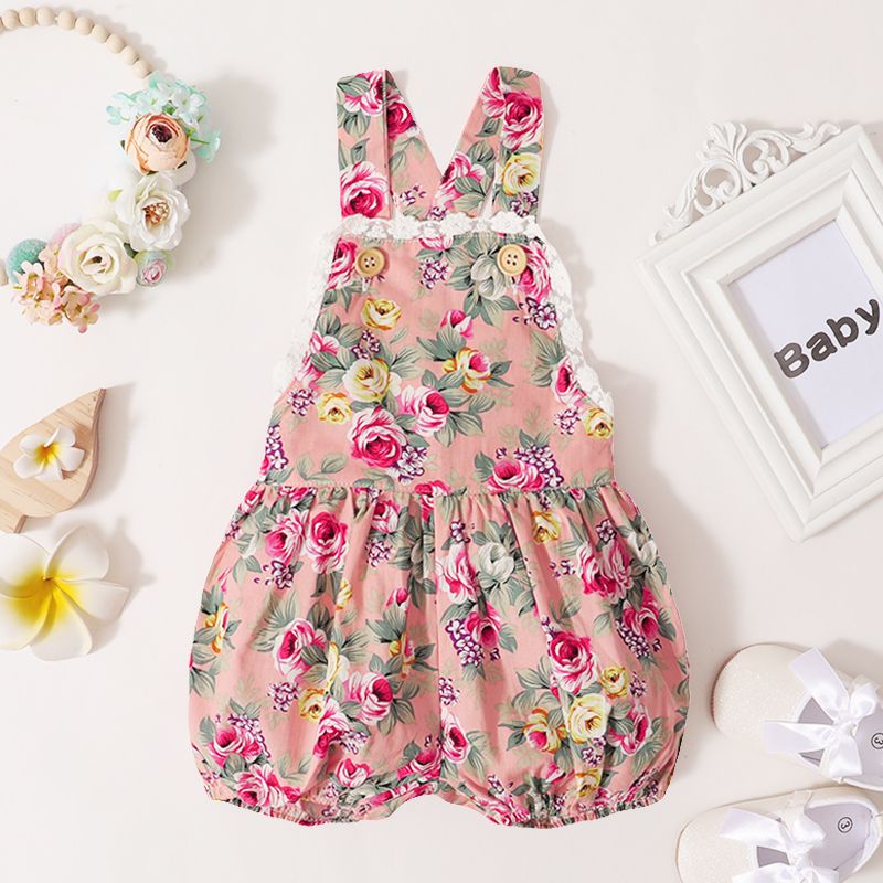 0-2 Years Baby Girl Lovely Floral Bodysuit Summer Sleeveless Lace Design Romper