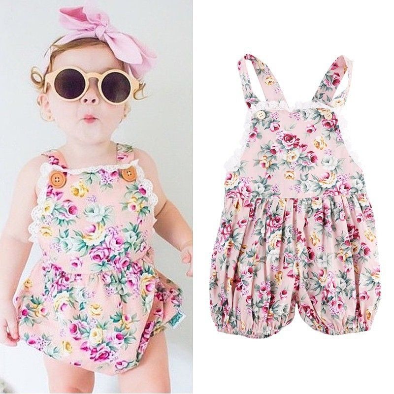 0-2 Years Baby Girl Lovely Floral Bodysuit Summer Sleeveless Lace Design Romper