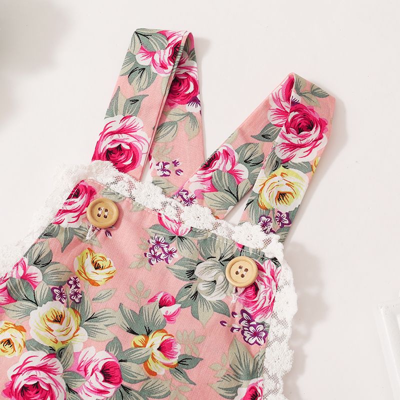 0-2 Years Baby Girl Lovely Floral Bodysuit Summer Sleeveless Lace Design Romper