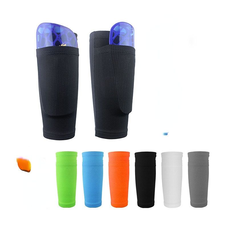 Soccer Football Support Socks Nylon Leg Covers Shinbone Protector With Pocket Footbalear-Black