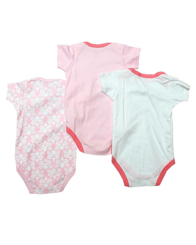 Baby Girls Cotton Short Sleeve Inner Wear Body Suit-White , Pink And Multi