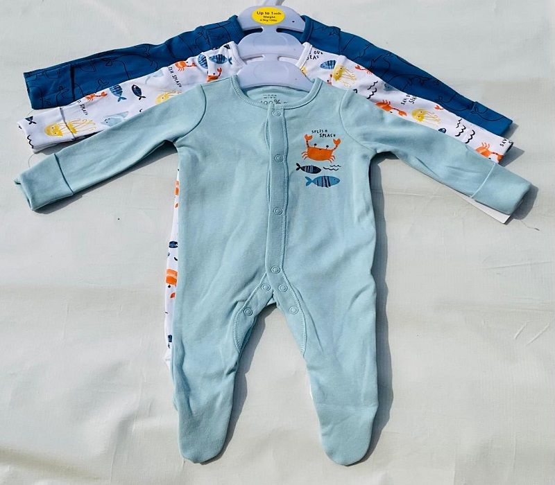 Fish Print Design Sleepsuit - 3Pcs