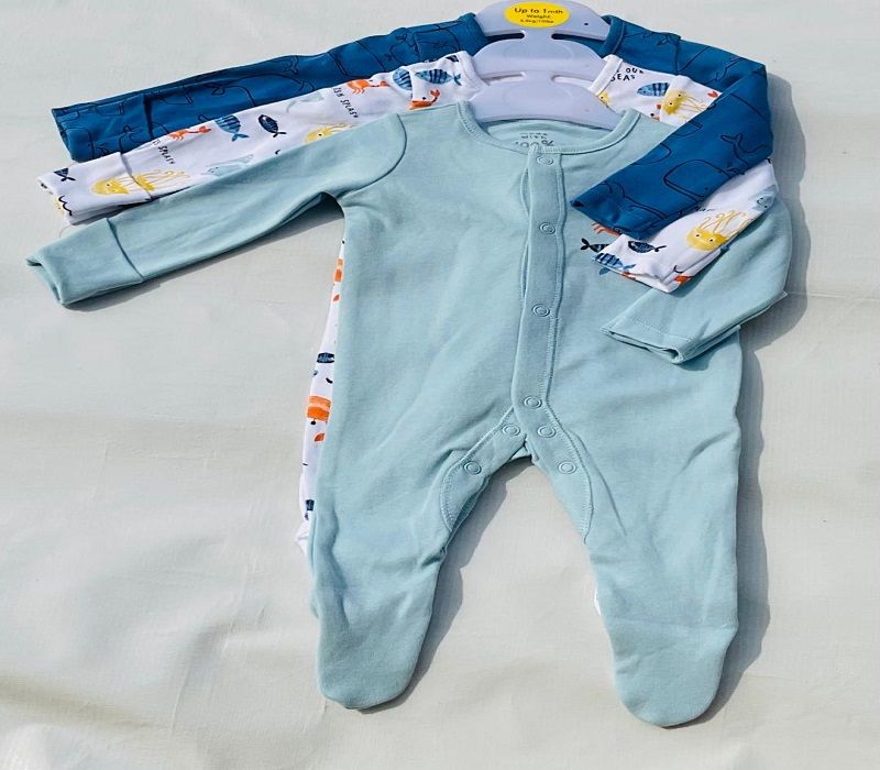 Fish Print Design Sleepsuit - 3Pcs