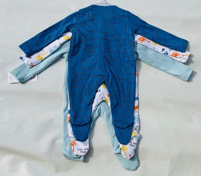 Fish Print Design Sleepsuit - 3Pcs