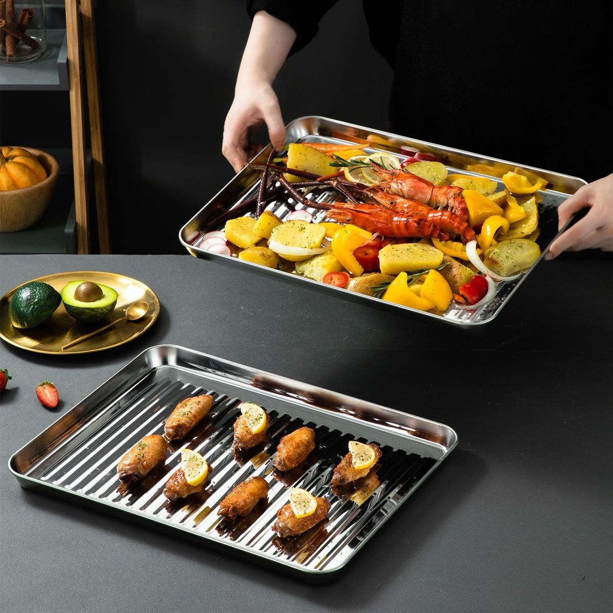 Rectangle Baking Tray Premium Stainless Steel Baking Tray Set for Heat