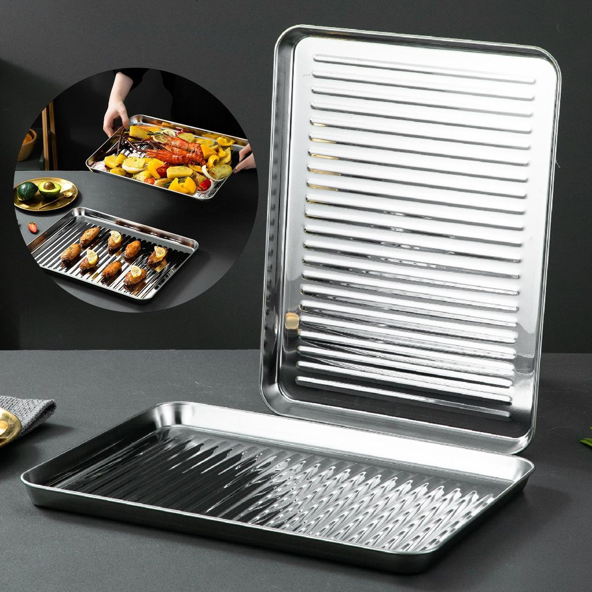 Rectangle Baking Tray Premium Stainless Steel Baking Tray Set for Heat