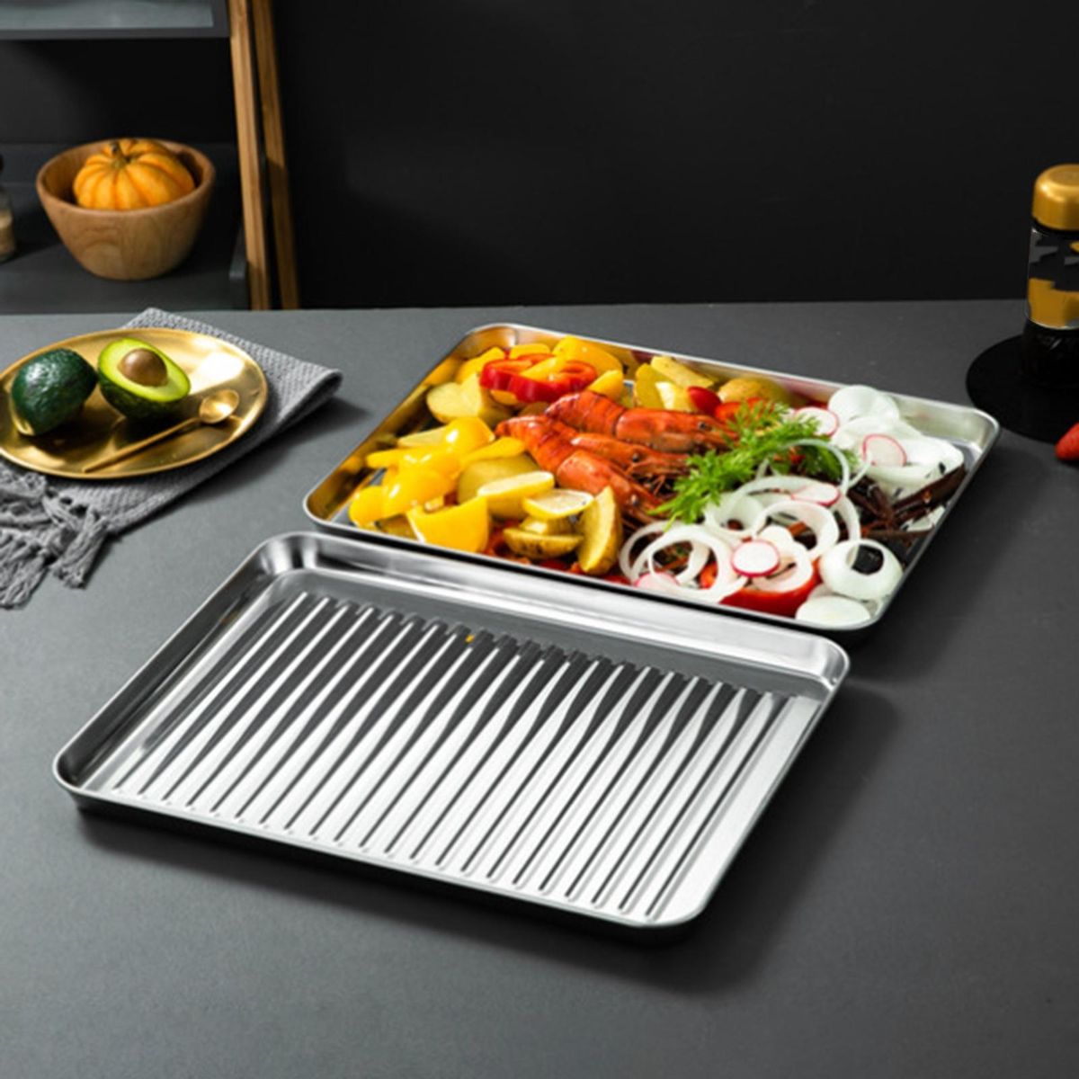 Rectangle Baking Tray Premium Stainless Steel Baking Tray Set for Heat