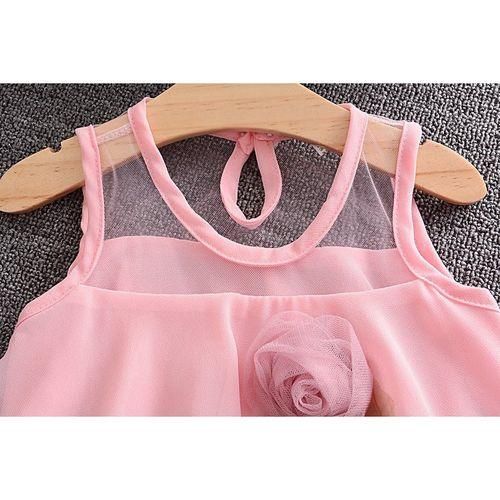 Girl Mesh Skirt Sleeveless Beaded Princess Dress - Pink
