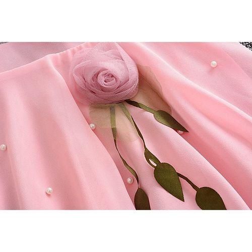 Girl Mesh Skirt Sleeveless Beaded Princess Dress - Pink