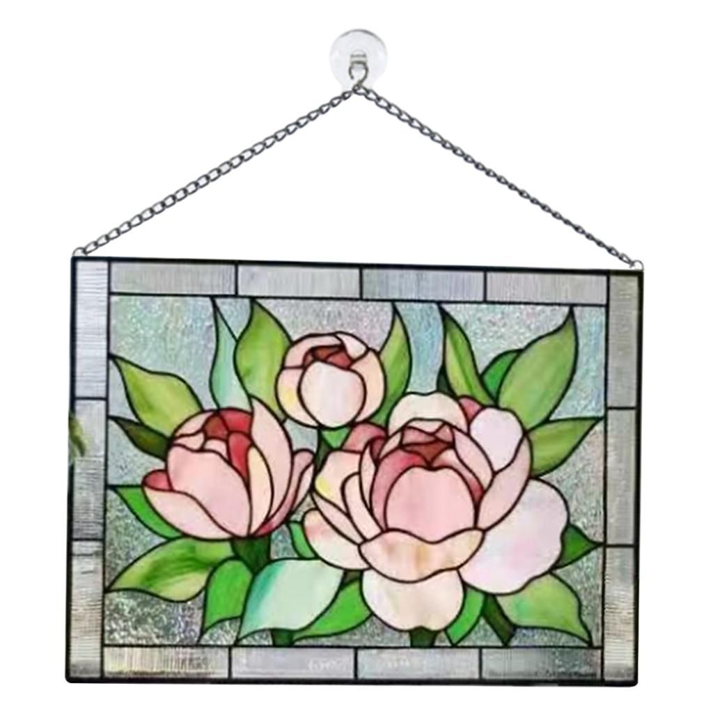 Stained  Window Hangings Panel   Home Decoration W/ Chain Peony