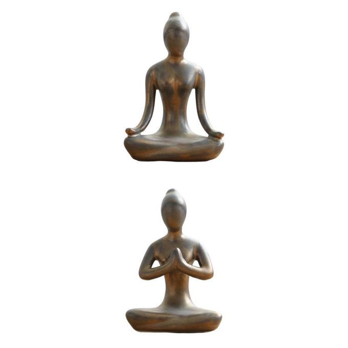 2 Count Yoga Girl Ornament Art Figurine Statue Shelf Desktop