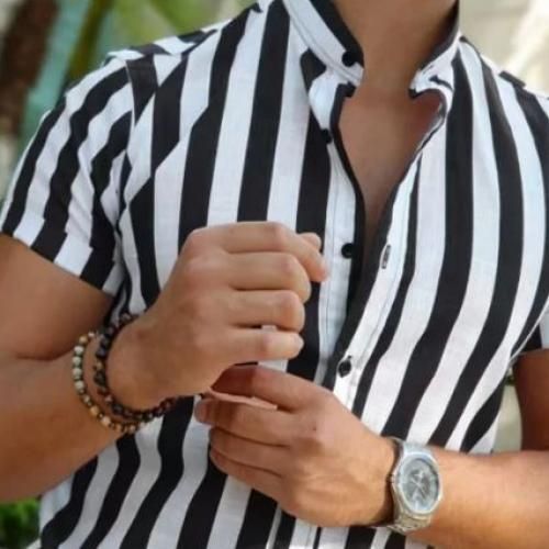 Casual Simple Outdoor Sumer Beach Vintage Striped Loose Short Sleeve Shirt