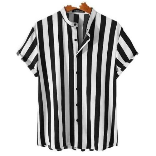 Casual Simple Outdoor Sumer Beach Vintage Striped Loose Short Sleeve Shirt