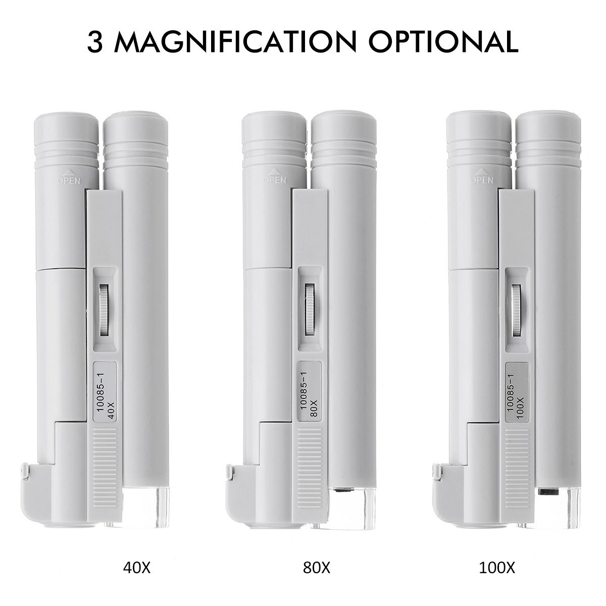 100X/80X/40X Portable Microscope Loupe Reading Magnifier Lens Magnifying Glasses Tool With LED Illuminant 40x