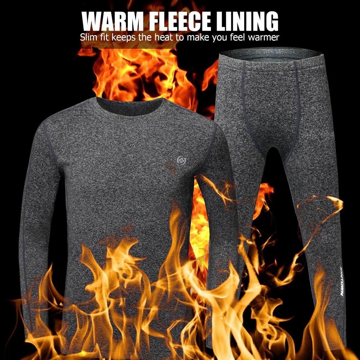 2PCS Men Winter Thermal Underwear Fleece Lining Thick Warm O