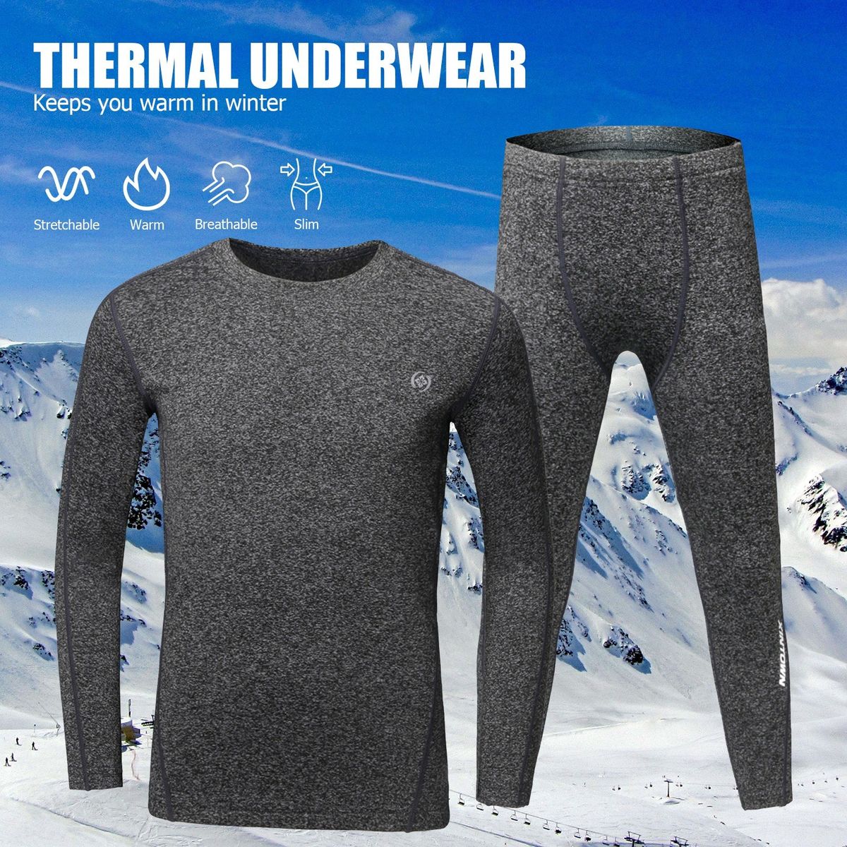 2PCS Men Winter Thermal Underwear Fleece Lining Thick Warm O