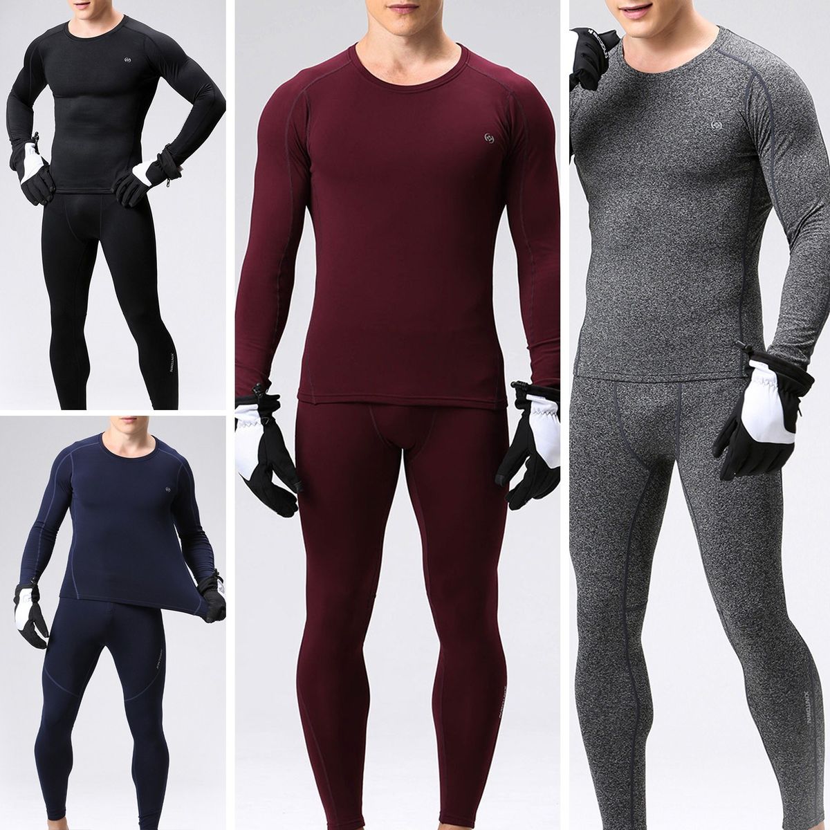 2PCS Men Winter Thermal Underwear Fleece Lining Thick Warm O