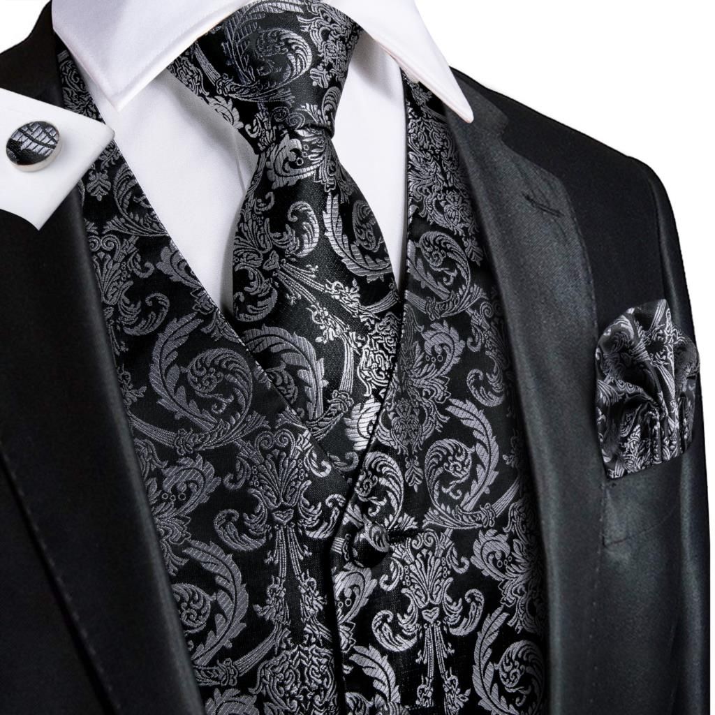(MJ-0011)Hi-Tie XXXL Silk Mens Vests Gold Red Blue Pink Purple Waist Coat Tie Hankerchief Cufflinks Set For Men Dress Office Wedding Gift DOU