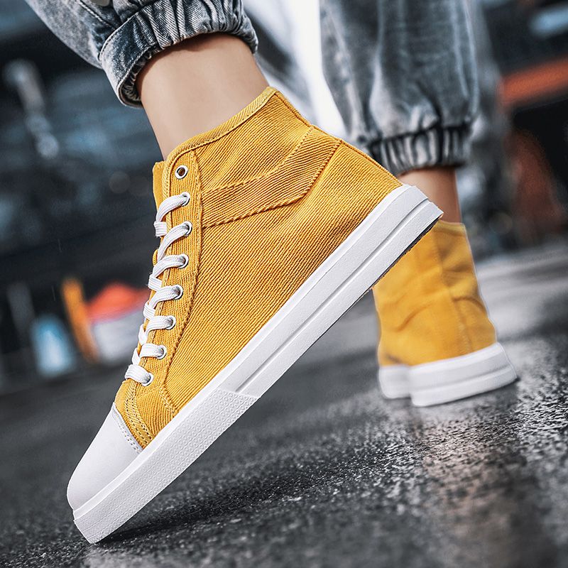 New Trendy Canvas Sneakers Men High-top Shoes EUR Size 36-46 Unisex Fashion Sneakers Comfort Outdoor Casual Skateboard Sports Shoes Students Classic All-match Breathable Canvas Walking Shoes Yellow