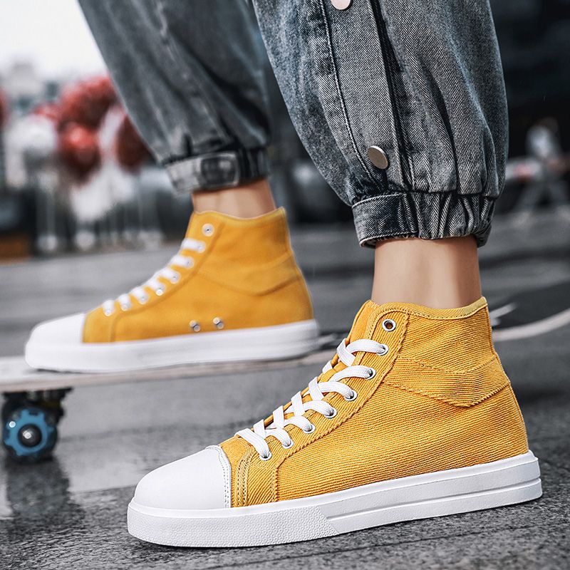 New Trendy Canvas Sneakers Men High-top Shoes EUR Size 36-46 Unisex Fashion Sneakers Comfort Outdoor Casual Skateboard Sports Shoes Students Classic All-match Breathable Canvas Walking Shoes Yellow