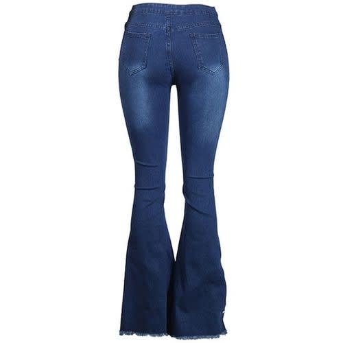 Women Round Drilled Flare Jeans