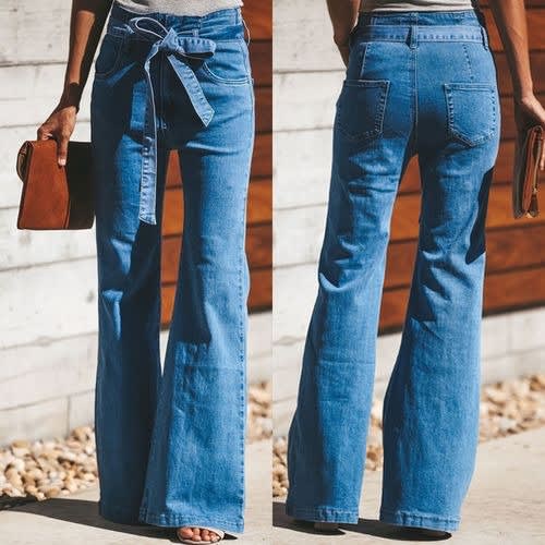 Lacing Up High Waist Stretch Slim Flare Jean