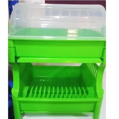 2 Tier Plastic Dish Rack With Cover - Green