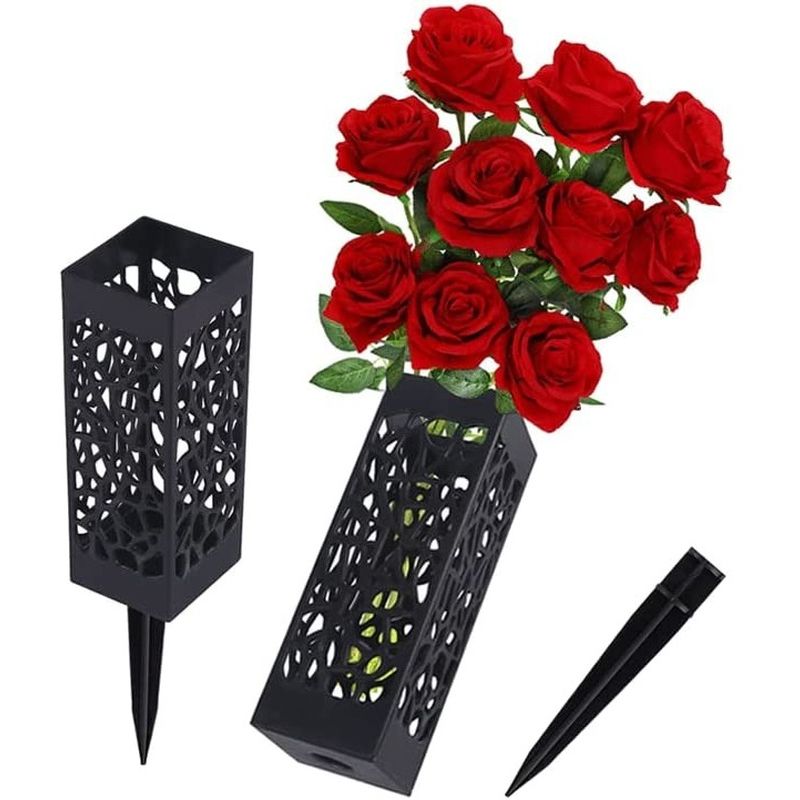 Headstones For Graves Cemetery Decorations Human Grave Markers Flower Holder Black-2pcs