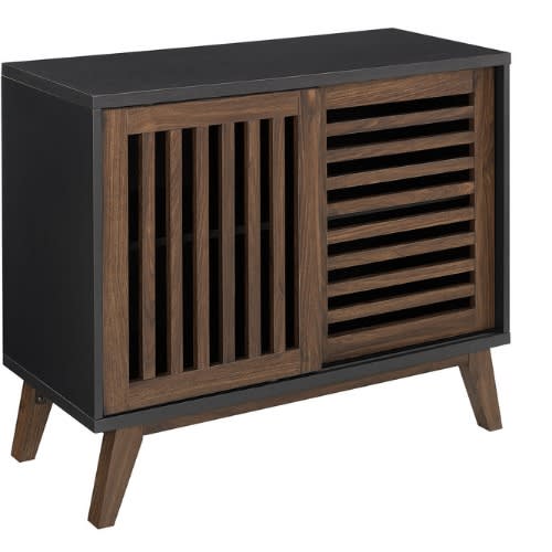Blair Sliding Slat Door Tv Stand Accent Storage Console Table, Black