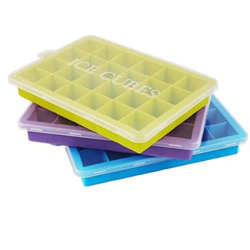 3 Pieces Of Silicon Ice Tray With Lid - Square Ice