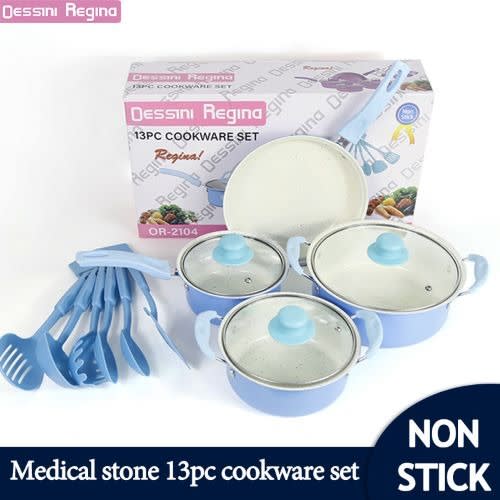 Dessini Regina Set Of Non Stick Cookware Pot- Blue - 13pieces