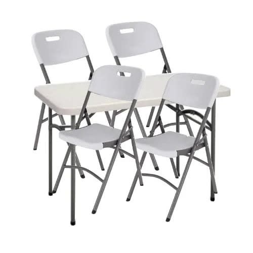Rectangular 4 Feets Plastic Table With 4 Foldable Banquet Chair