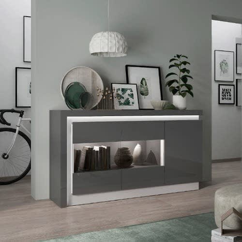 J Best  -three Door Glazed Sideboard - Platinum/ Grey