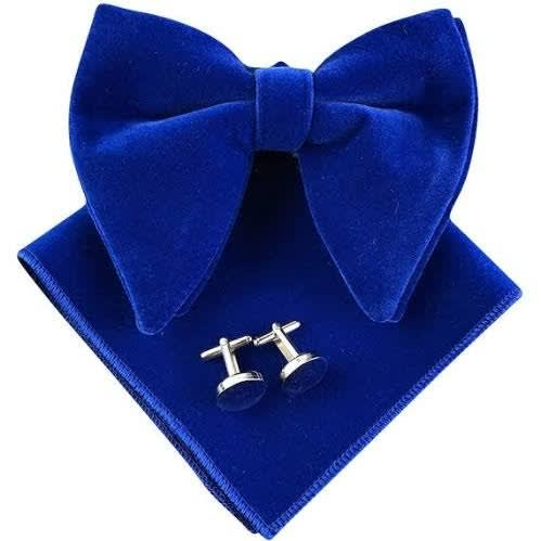 Velvet Bowtie With Cufflinks And Pocket Square  - Royal Blue