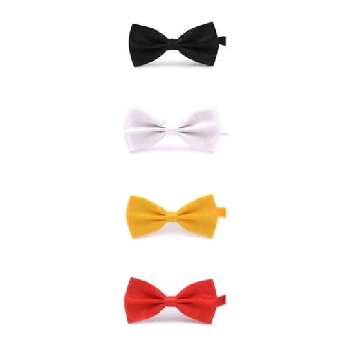 Set Of 4 Men's Bowtie With Cufflinks And Pocket Squares  - Yellow, White, Red,black