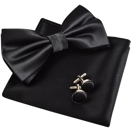 Set Of 4 Men's Bowtie With Cufflinks And Pocket Squares  - Yellow, White, Red,black