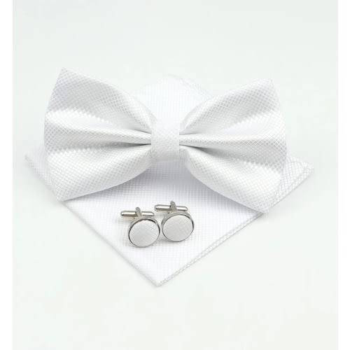 Set Of 4 Men's Bowtie With Cufflinks And Pocket Squares  - Yellow, White, Red,black