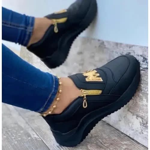 Ladies Zip Design Sneakers - Black