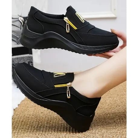 Ladies Zip Design Sneakers - Black