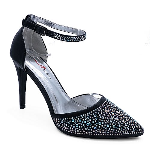 Ladies Diamante Slip-on Court Shoes - Black