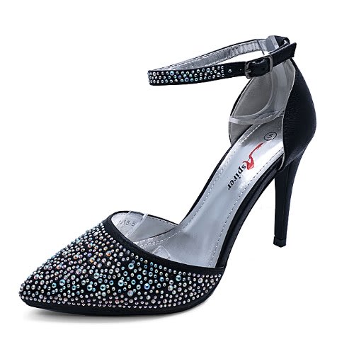 Ladies Diamante Slip-on Court Shoes - Black