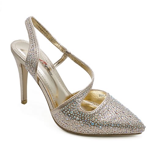 Ladies Diamante Slip-on Court Shoes - Gold