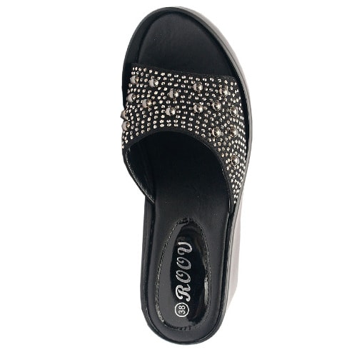 Gina Comfort Slippers With Large Top Studs - Black