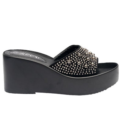 Gina Comfort Slippers With Large Top Studs - Black