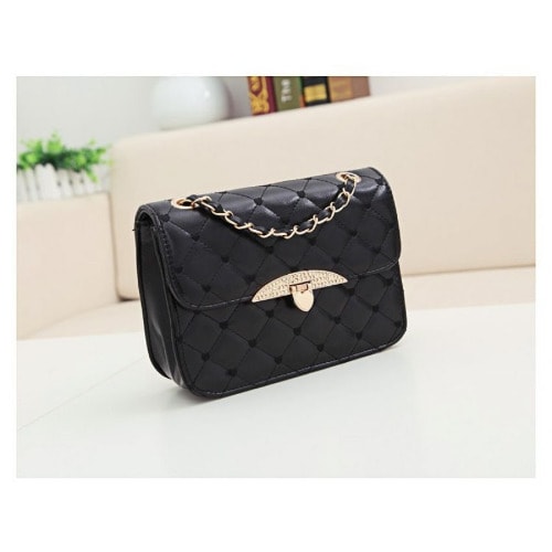 Sleeveless Love Print Chiffon Camisole Top + Quilted Handbag - Black