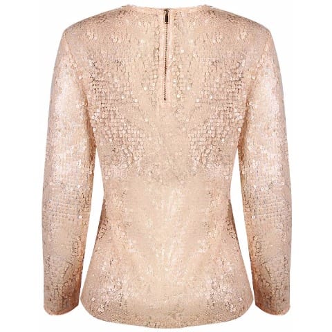 Long Sleeve Sequin Top-Nude