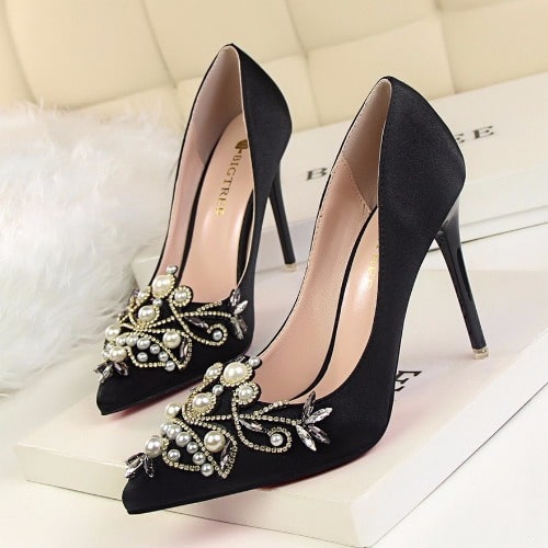 Women's Pumps with Rhinestones - Black